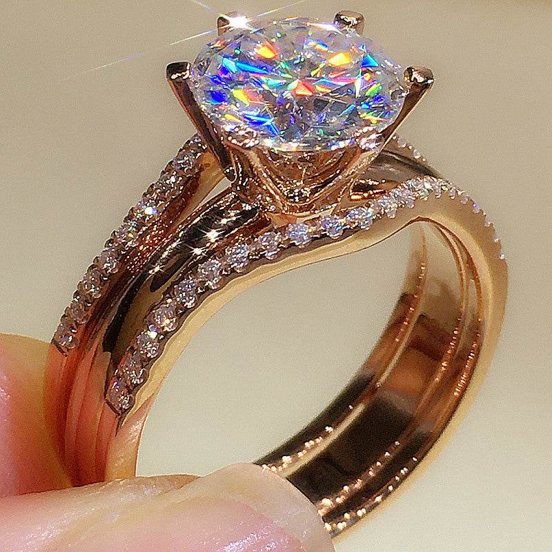 Buycenter Fashion Six-Claw Cubic Zirconia Ring - Elegant Rose Gold Design - Buy Center