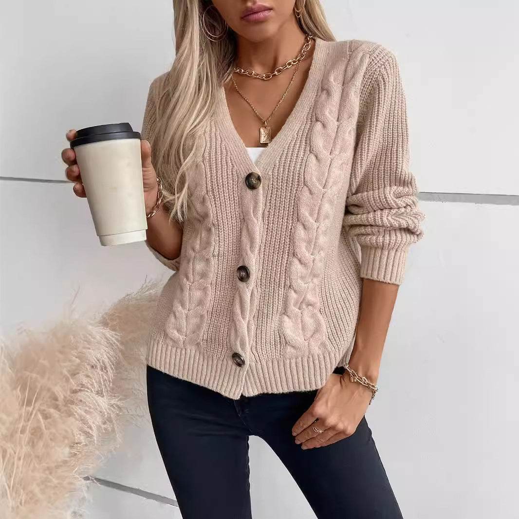 Vintage Women's Sweater Coat - Single-Breasted Warmth in Khaki/Gray - Buy Center