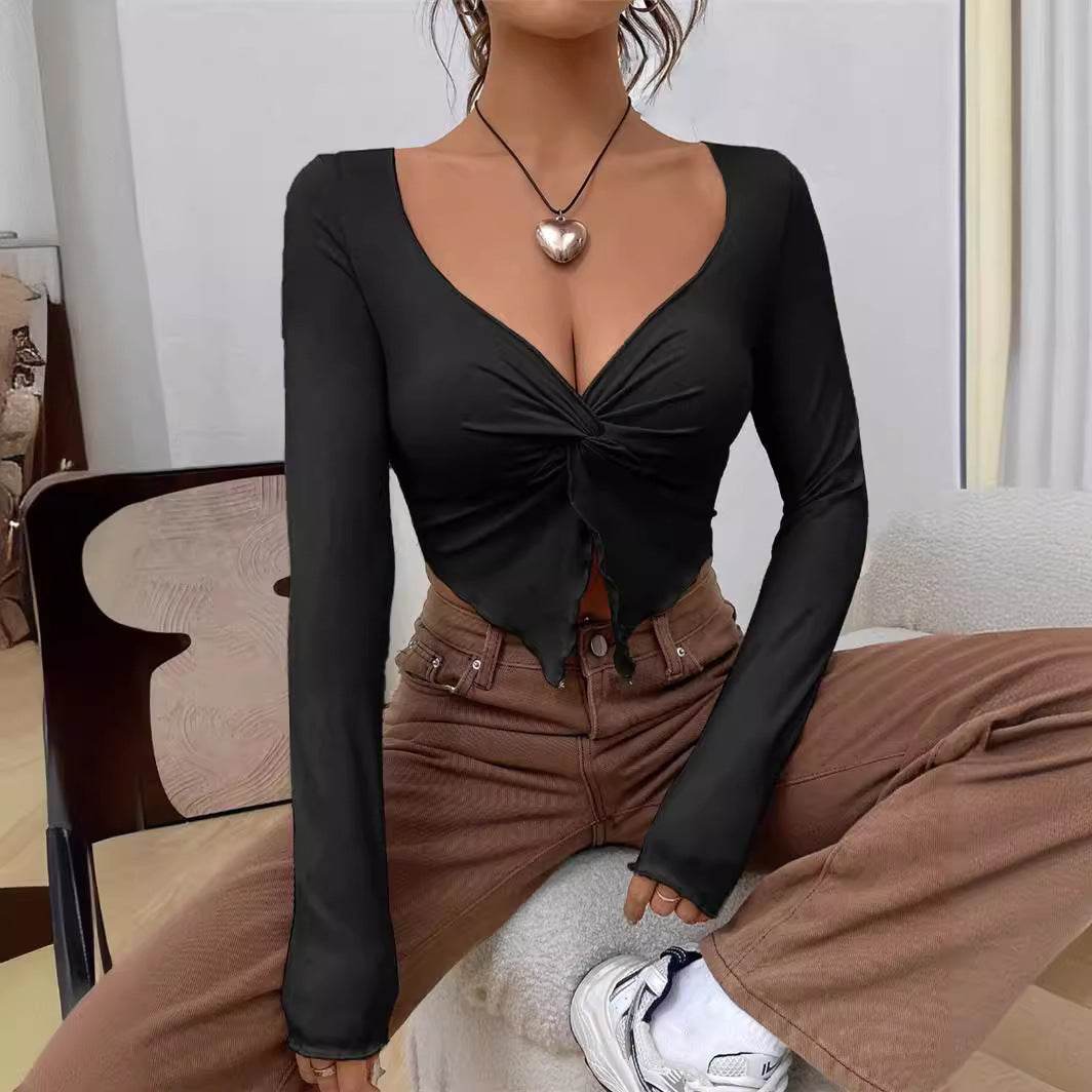 Slim-Fit Front Twist Long Sleeve T-Shirt for Women - Stylish 2025 Essential - Buy Center