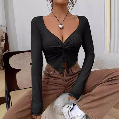 Slim-Fit Front Twist Long Sleeve T-Shirt for Women - Stylish 2025 Essential - Buy Center