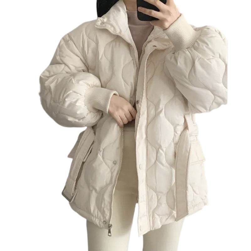 Women's Long Sleeve Cotton Coat - Stylish Padded Jacket in Black & White - Buy Center
