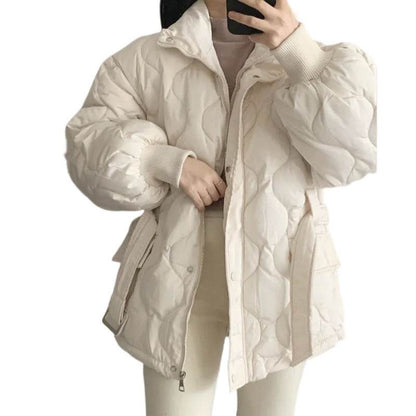 Women's Long Sleeve Cotton Coat - Stylish Padded Jacket in Black & White - Buy Center