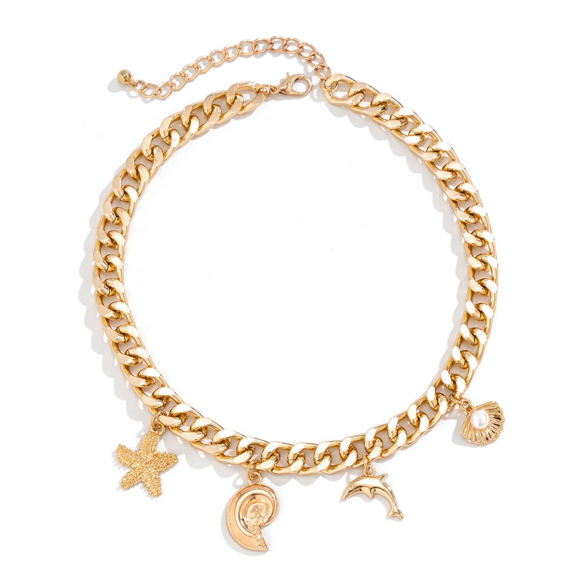Boho Dolphin Starfish Choker Necklace & Bracelet Set - Trendy Vintage Style - Buy Center