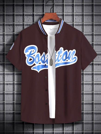 Loose Printed Letters Casual Shirt - Breathable Korean Style in 6 Colors - Buy Center