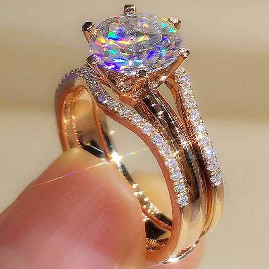 Buycenter Fashion Six-Claw Cubic Zirconia Ring - Elegant Rose Gold Design - Buy Center