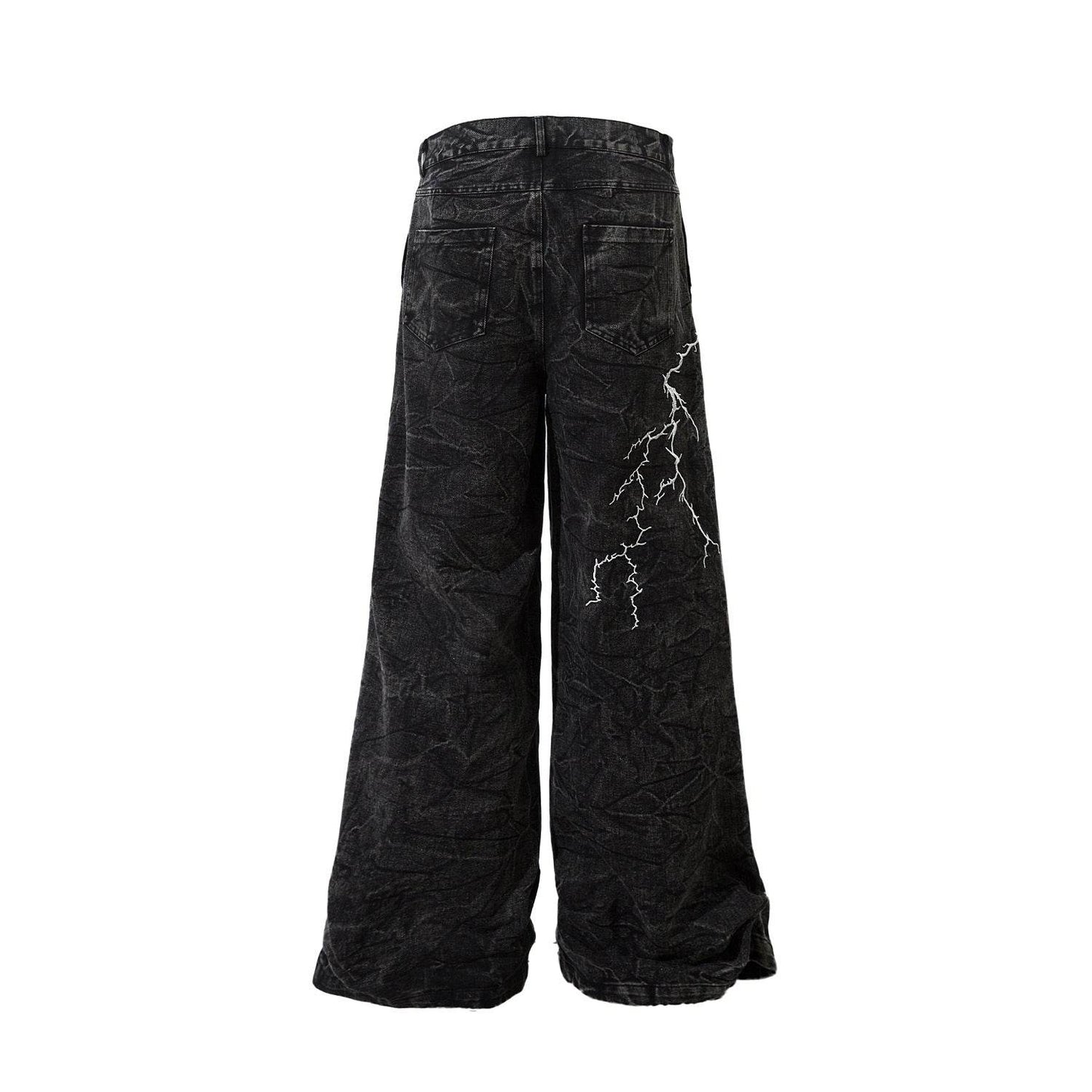 Retro Heavy Industry Loose Jeans - Lightning Embroidery Casual Style - Buy Center