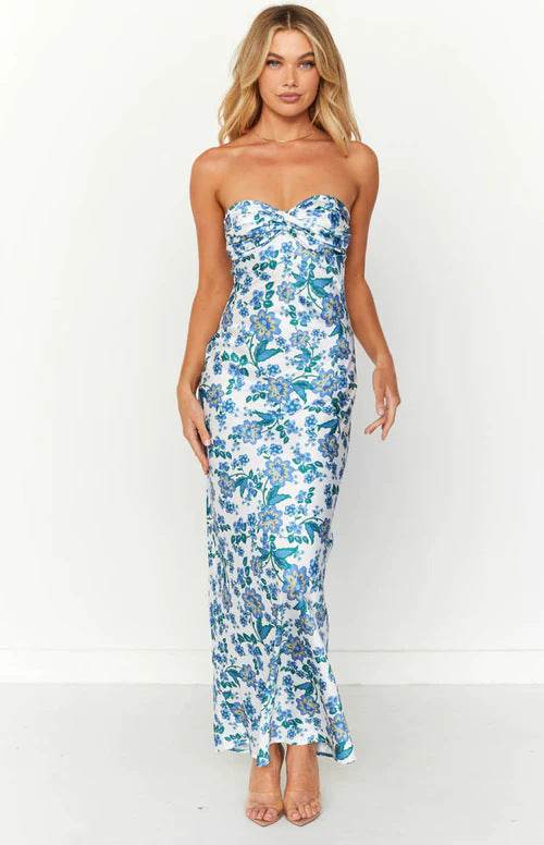 Buycenter Tube Top Backless Dress - Slim Fit Green & Yellow Print - Buy Center