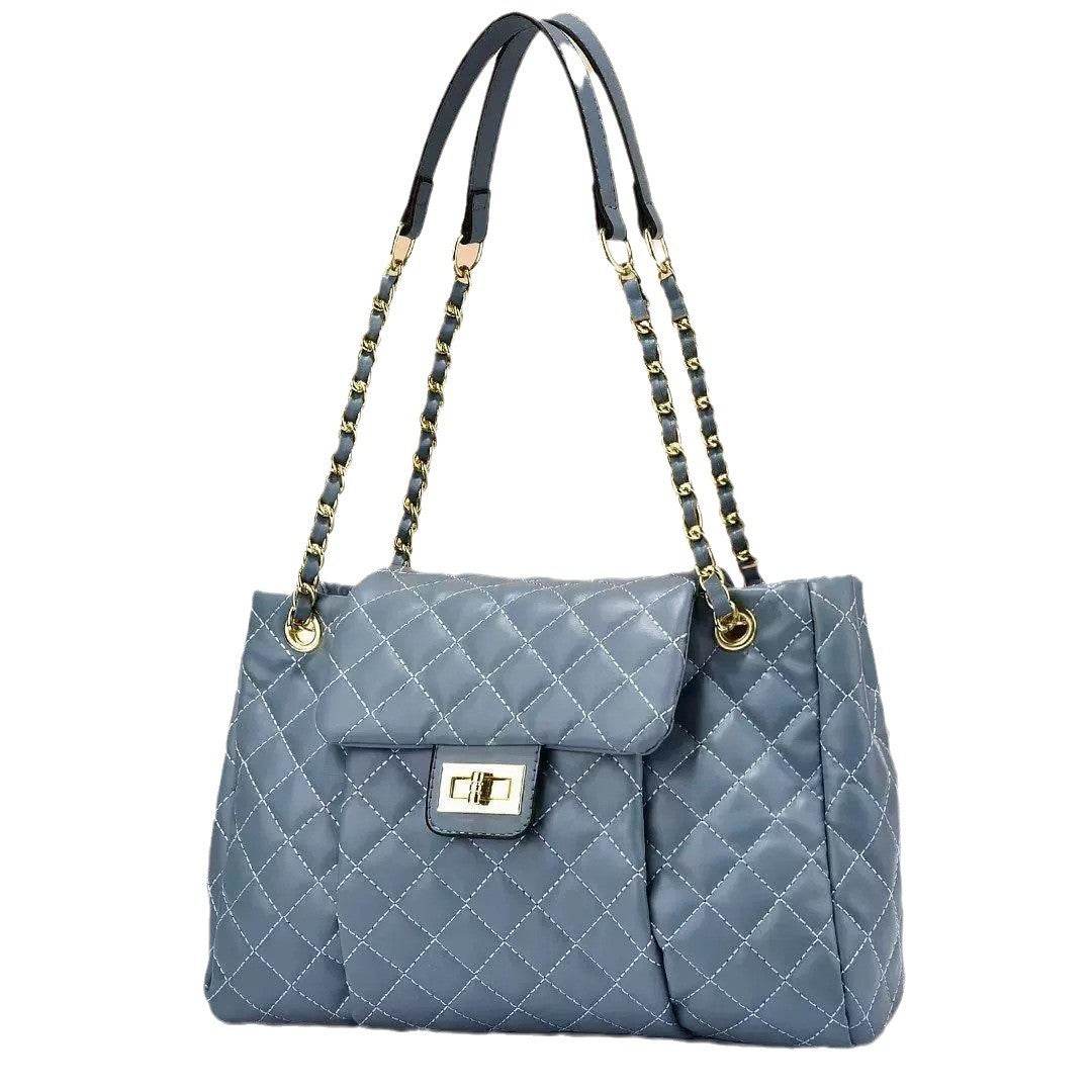 Women's Solid Color Chain Shoulder Bag - Elegant Embroidery & Large Capacity - Buy Center
