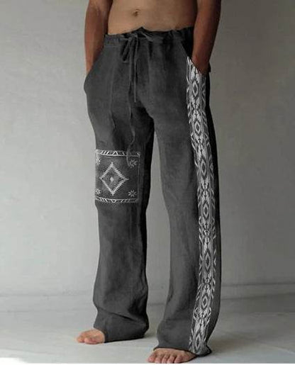 Buycenter Men's Casual Linen Pants - Printed, Loose Fit, Multiple Sizes - Buy Center