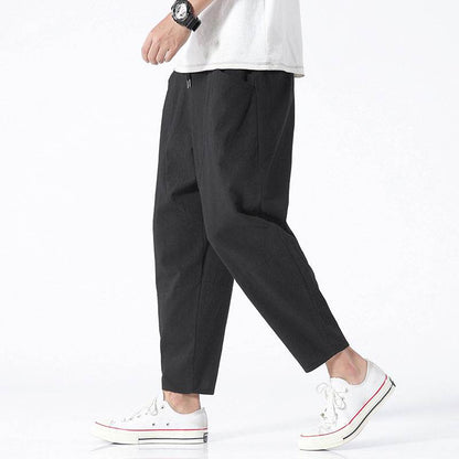 Men's Plus Size Cropped Pants - Loose Cotton and Linen Tapered Fit - Buy Center