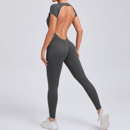 Buycenter Pure Color Tight Yoga Jumpsuit - Moisture Absorbent & Flexible Fit - Buy Center