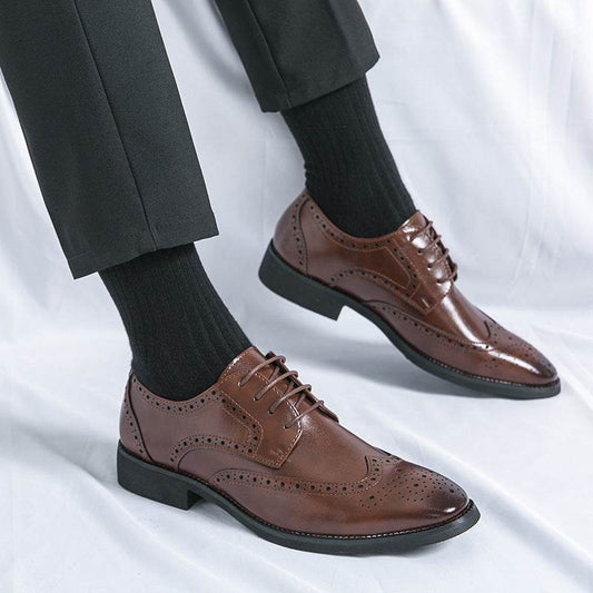 Buycenter Men's Pointed Leather Shoes - British Style, Flat Heel - Buy Center