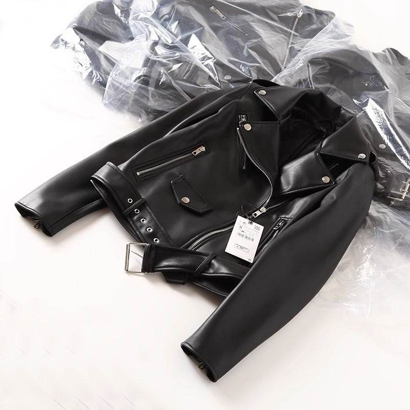 Stylish Women's Black PU Leather Zip Jacket - Trendy Fit & Long Sleeve - Buy Center