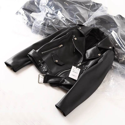 Stylish Women's Black PU Leather Zip Jacket - Trendy Fit & Long Sleeve - Buy Center
