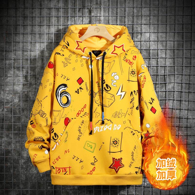 Men’s Fleece-Lined Graffiti Hoodie - Cozy Urban Style for Winter 2025 - Buy Center