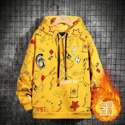 Men’s Fleece-Lined Graffiti Hoodie - Cozy Urban Style for Winter 2025 - Buy Center
