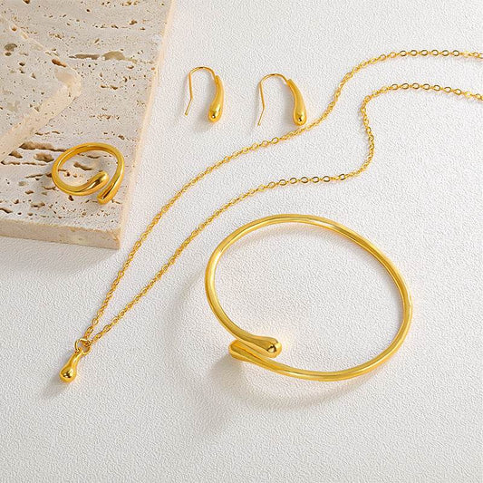 Four-Piece Drop-Shaped Jewelry Set - Necklace, Earrings, Ring & Bracelet - Buy Center