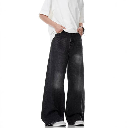 Washed Distressed Black Jeans for Men - Straight Loose Fit, Modern Style - Buy Center