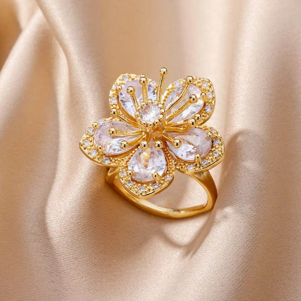Buy Center Copper Inlaid Zircon Ring - Elegant Open Design for Women - Buy Center