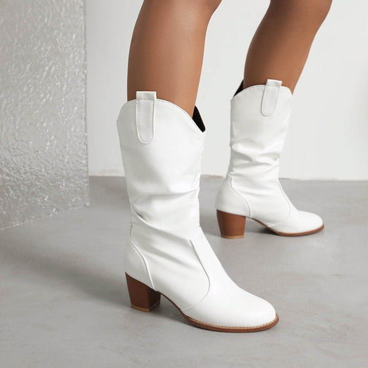 Women's Fashion Leather Boots - Mid-Calf, Chunky Heel Comfort for 2025 - Buy Center