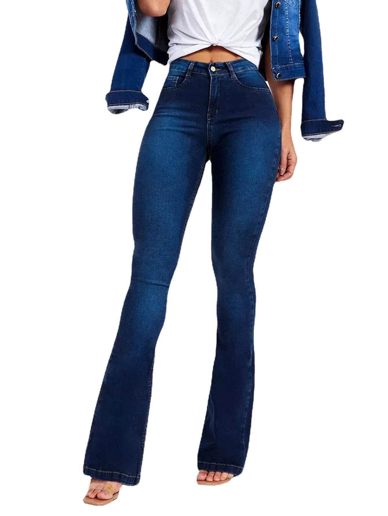 High Waist Slim Stretch Women's Jeans - Bootcut & Distressed Style - Buy Center
