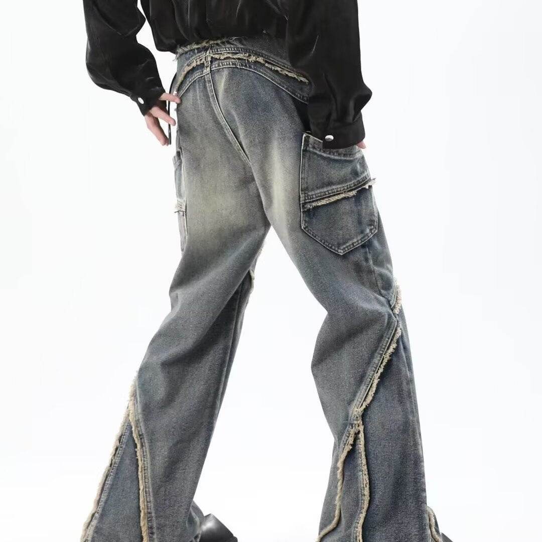 Frayed Stitching Skinny Jeans for Men - Trendy Straight-Leg Denim Style - Buy Center