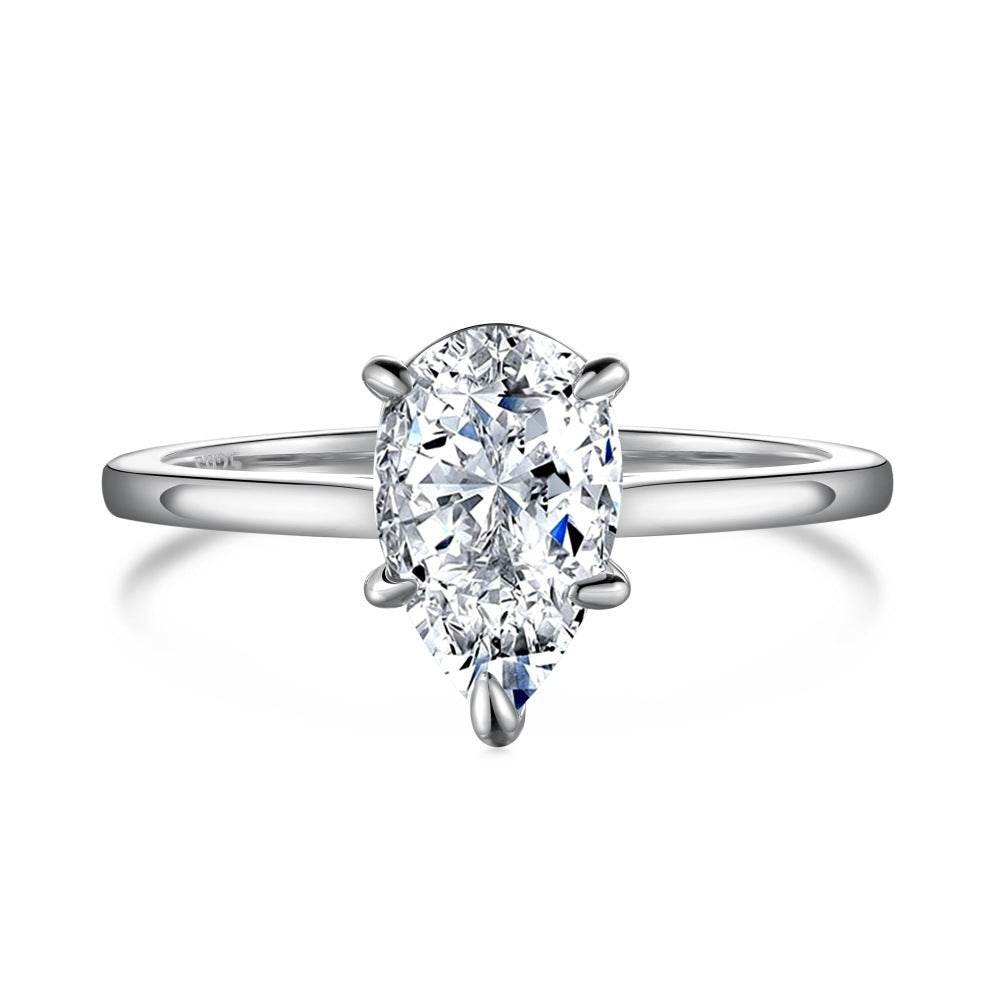 Buycenter S925 Sterling Silver Pear-Shaped Rhinestone Ring - Affordable Luxury - Buy Center