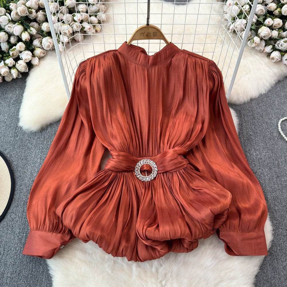 French Style Light Luxury Top for Women - Elegant Lantern Sleeves - Buy Center