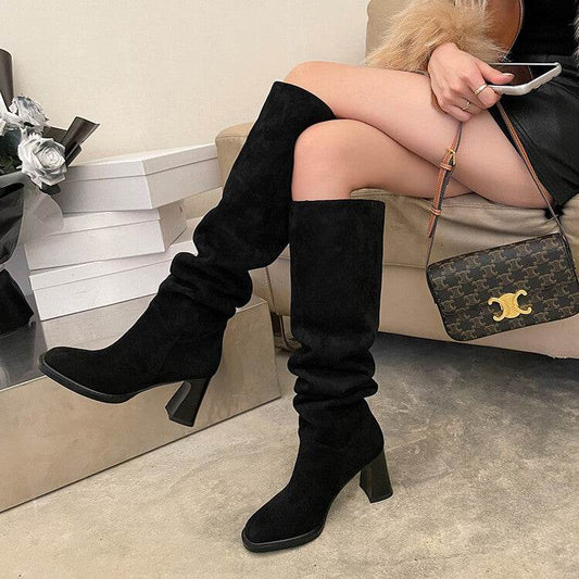 High Leg Heel Riding Boots - Stylish Cowhide with Durable TPR Sole - Buy Center