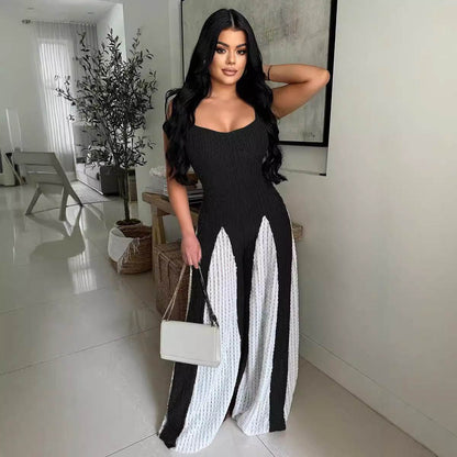 Trendy Wide Leg Knitted Jumpsuit - Sexy Cutout Design & Contrast Colors - Buy Center