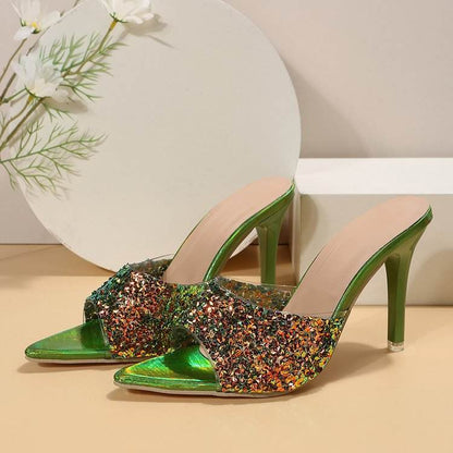 Buycenter Sequin High Heels Sandals - European Style, Pointed Toe - Buy Center