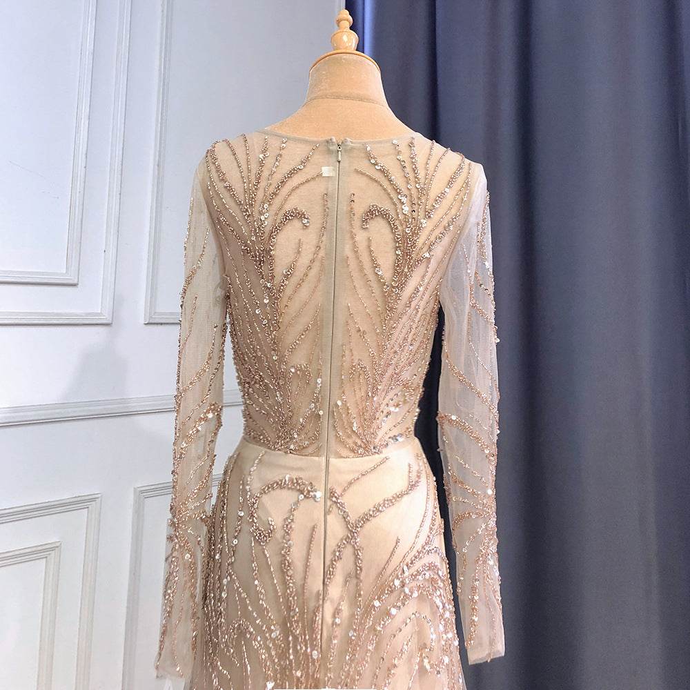 Light Luxury Evening Dress - Elegant Caramel Color with Long Sleeves - Buy Center
