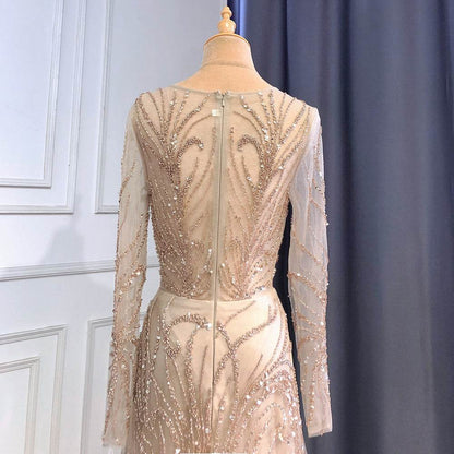 Light Luxury Evening Dress - Elegant Caramel Color with Long Sleeves - Buy Center