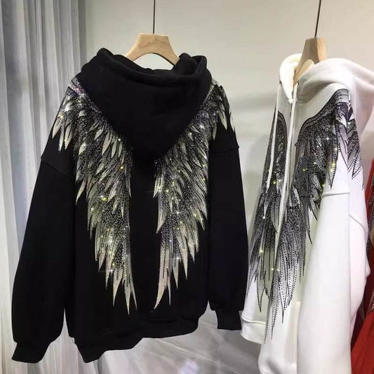 Luxury Women's Hooded Fleece Coat - Heavy Embroidery & Hot Drilling - Buy Center