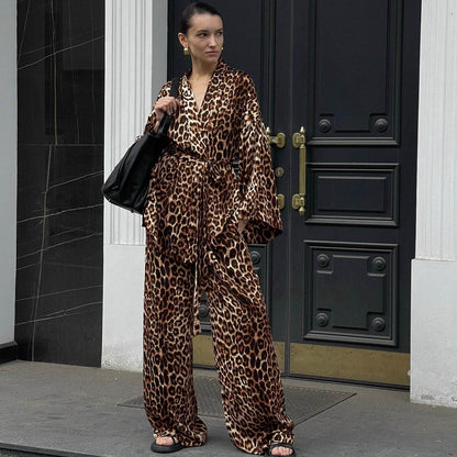 Women's Leopard Print Two-Piece Suit - Chic Long-Sleeved Style 2025 - Buy Center