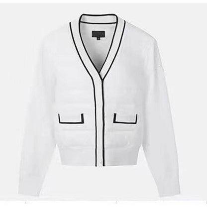 Women's Black & White Knitted Coat - Stylish & Warm for Winter Sports - Buy Center