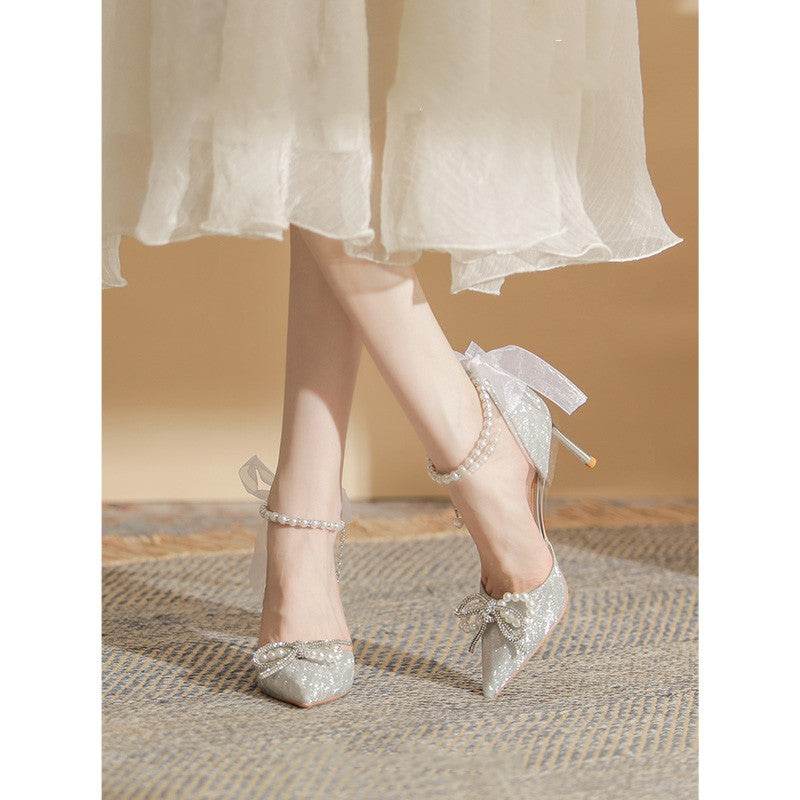 Buycenter Silver High Heels - Trendy Stiletto with Crystal Detailing - Buy Center