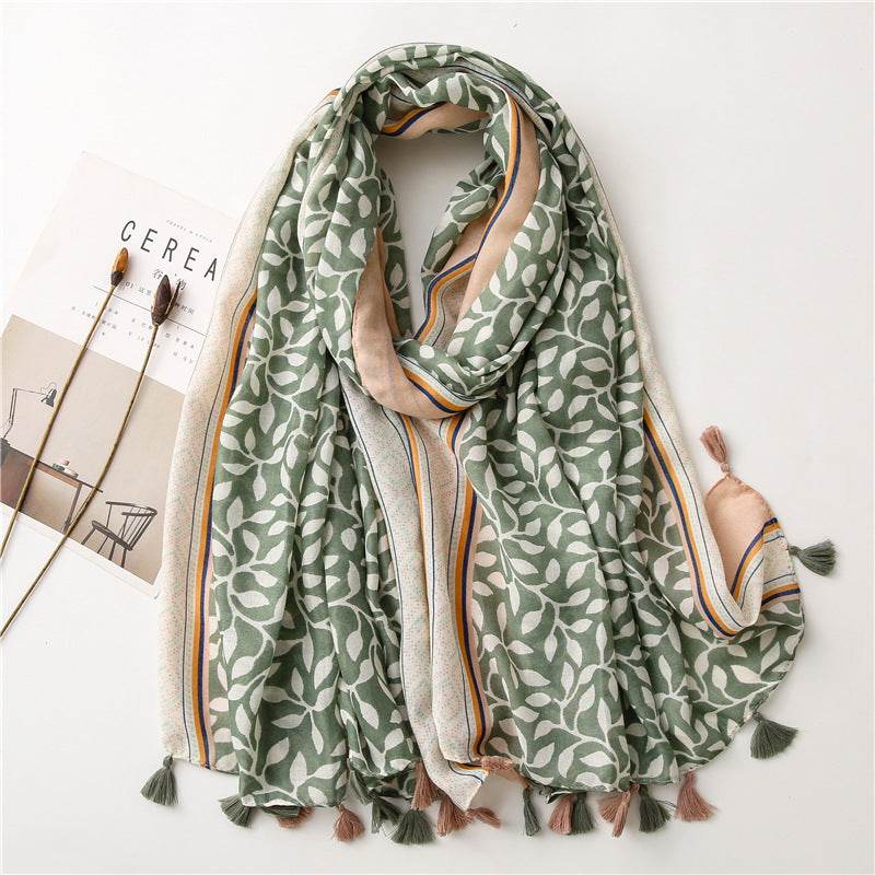 Women's Grape Leaves Tassel Shawl Scarf - Stylish Sun Protection Wrap - Buy Center