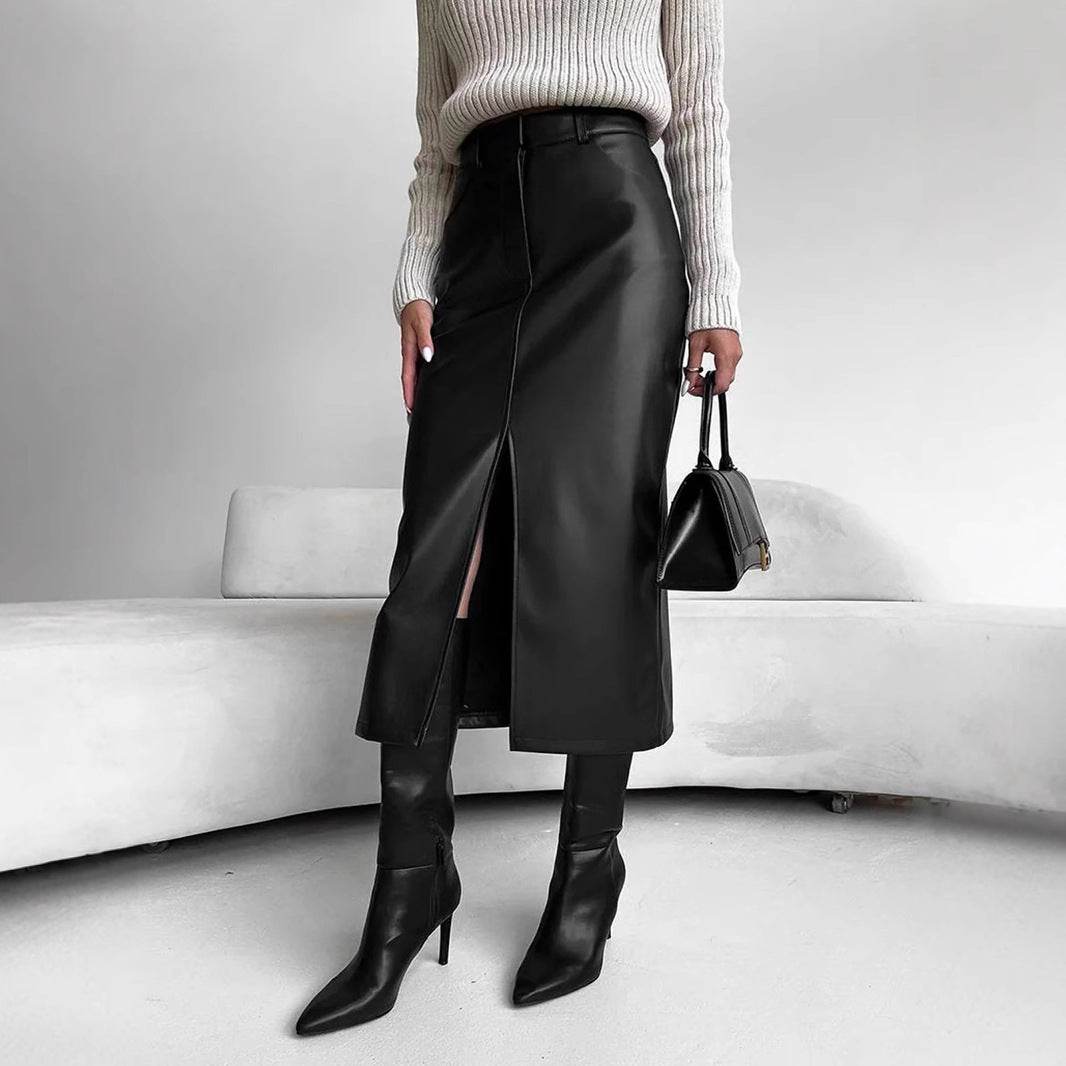 Buycenter Women's Retro Leather Skirt - Autumn Winter Fashion - Buy Center