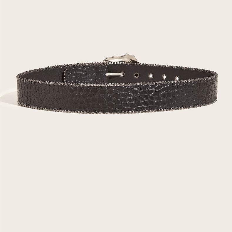 American Retro Ladies Buckle Belt - Vintage Engraved Design, Gun Color - Buy Center