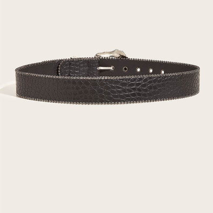 American Retro Ladies Buckle Belt - Vintage Engraved Design, Gun Color - Buy Center
