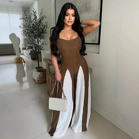 Trendy Wide Leg Knitted Jumpsuit - Sexy Cutout Design & Contrast Colors - Buy Center