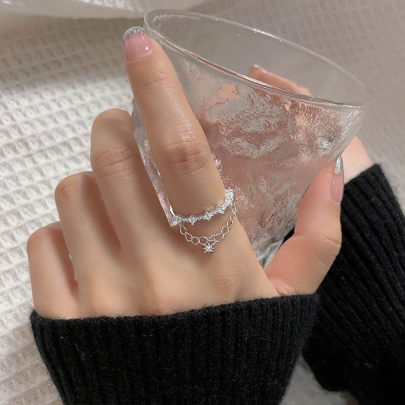 925 Silver Meteor Double Layer Chain Ring - Elegant Celestial Jewelry - Buy Center