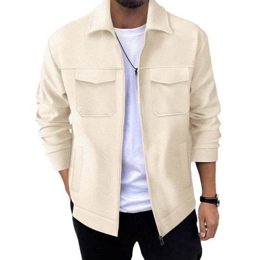 Buycenter Men's Casual Zipper Jacket - Stylish Khaki, Black, Gray, White - Buy Center