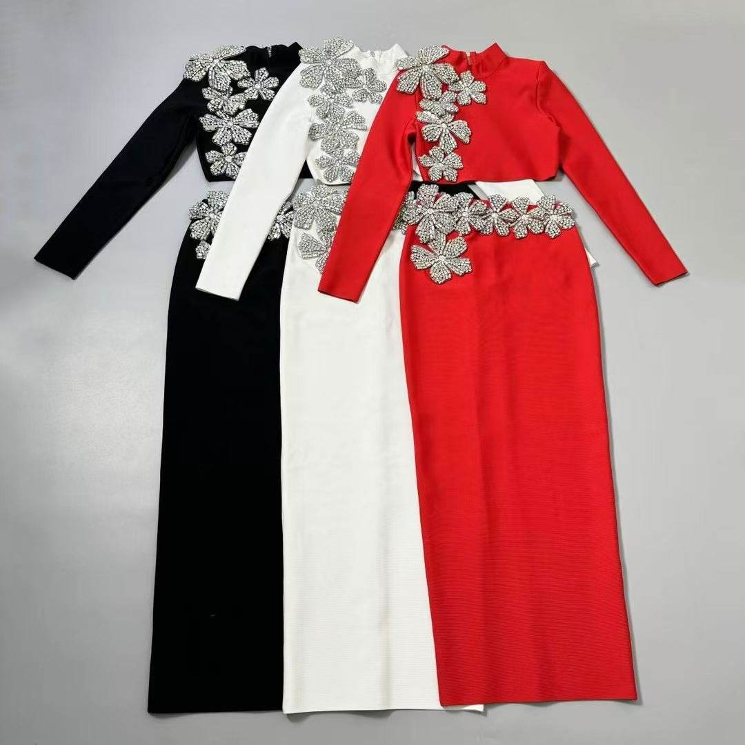 Round Neck Long Sleeve Top & Long Skirt Set - Floral Design for Modern Style - Buy Center
