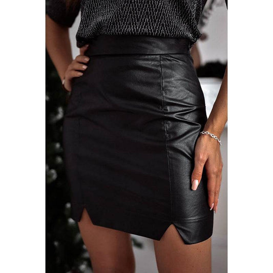 Buycenter Women's Solid Color High Waist Slim Fit Slit Skirt - Casual Chic - Buy Center