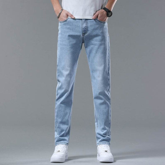 Buycenter Men's Stretch Slim-Fit Trousers - Light Blue Casual Jeans - Buy Center