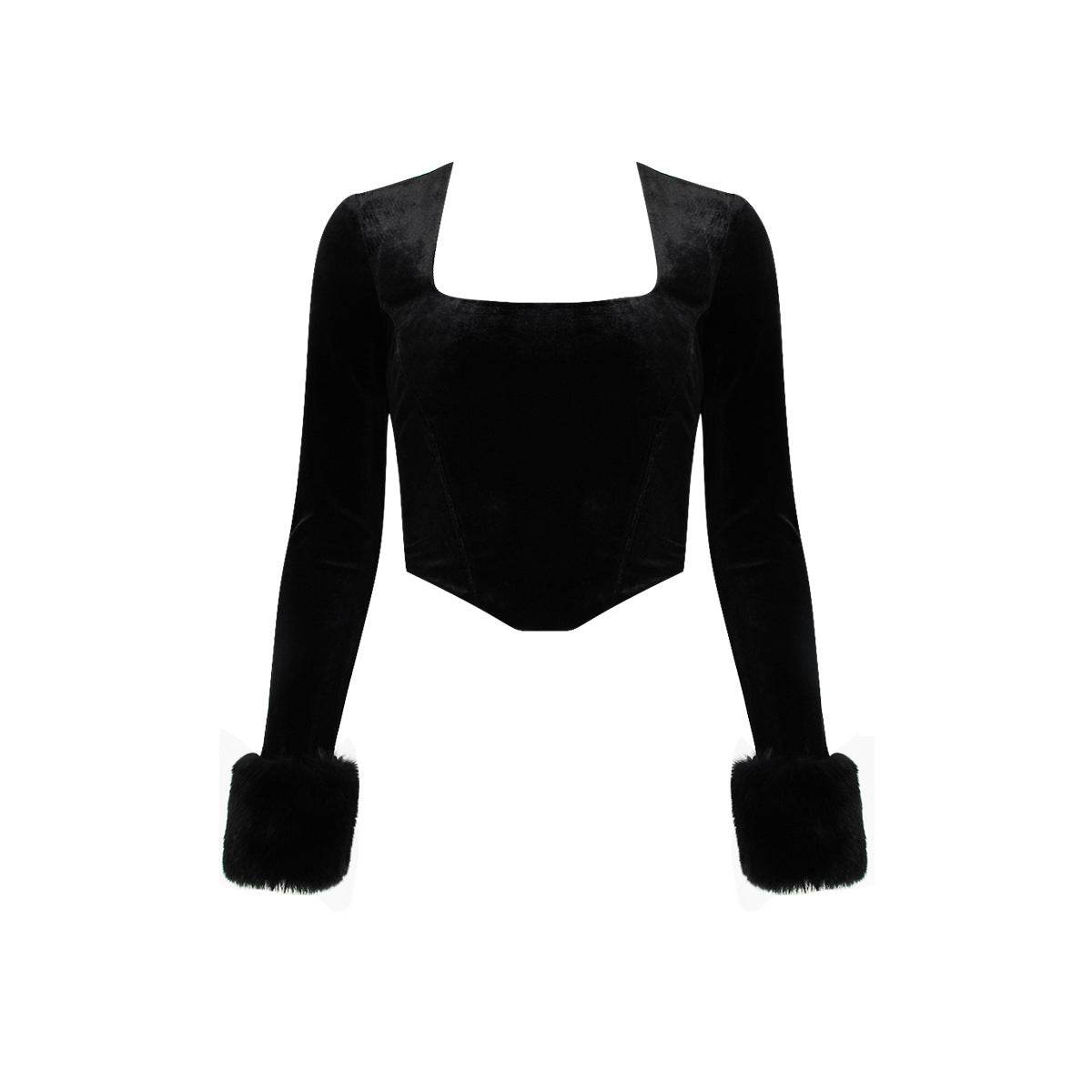 Buycenter Women's Square Collar Navel Top - Irregular Black Blazer - Buy Center