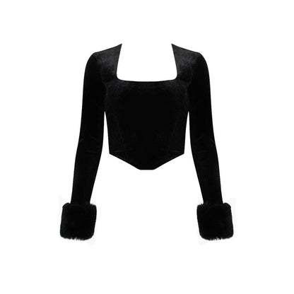 Buycenter Women's Square Collar Navel Top - Irregular Black Blazer - Buy Center