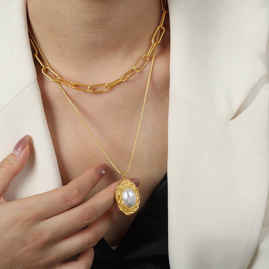 Pearl Textured Titanium Steel Necklace - Adjustable Elegance for 2025 - Buy Center